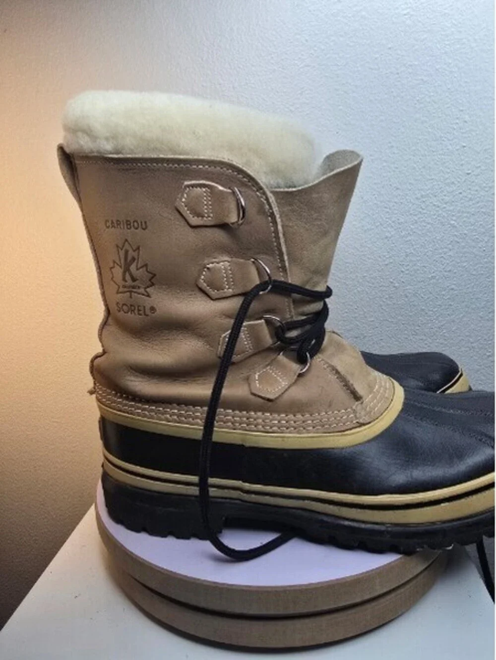 Vintage Sorel Caribou Men's 11 Waterproof Winter Snow Boots Tan Leather EUC
